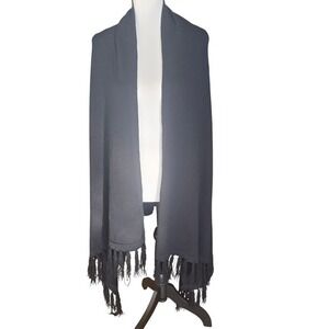 ST JOHN SPORT Black Wool Rayon Knit Fringe Shawl Wrap One‎ Size Fits All